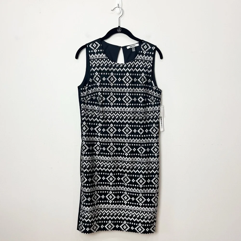 DKNYC Woven Shift Dress Black White Linen Cotton Sleeveless - Picture 1 of 7